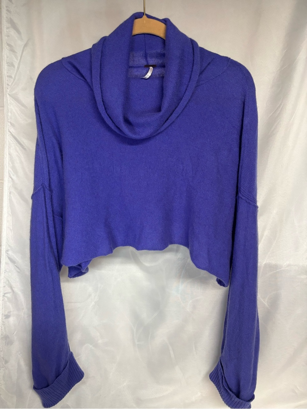 Free People CashmereCropped Purple Cowl Neck Sweater
